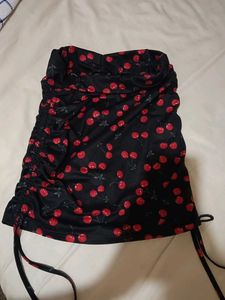 Cute Cherry Print Ruched Mini Skirt