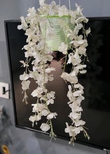 Set 3 Hanging White & Pink Flowers & Pot