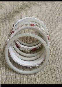 White &amp; Red Stone Seep♥️&amp; blue metals bangles💙