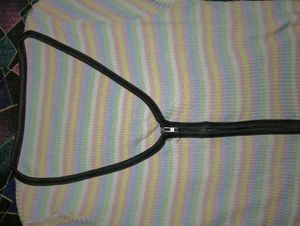 Pastel Striped Zip-Up Knit Top