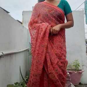 Beautiful Printed Red Saree