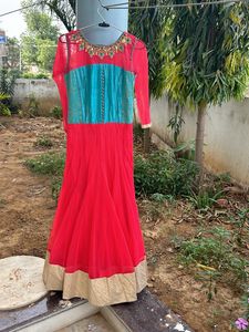 Carrot Red Colour Anarkali Suit Set