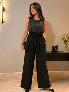 Chic Black Sparkly Jumpsuit with Wide Legs