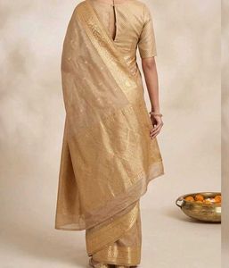 Elegant Golden-Beige Silk Blend Saree with Zari Bo
