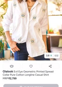 White Evil Eye Embroidered Cotton Shirt