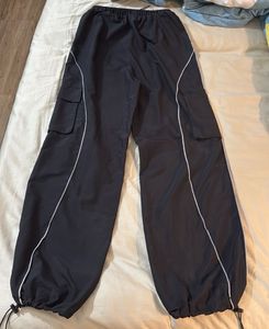 Black Parachute Pants with White Piping