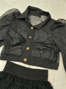 Chic Black Sheer Top &amp; Lace Shorts Set
