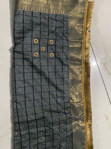 Elegant Grey Saree with Gold Border