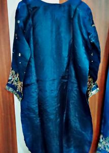 Embroidered blueish- green kurta with plazo and d