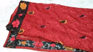 Maroon Saree with Embellished Blouse