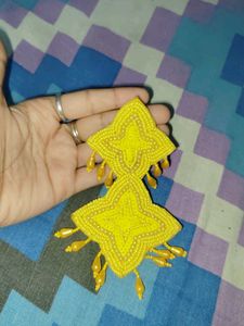 Handmade Beaded Yellow Star Earrings