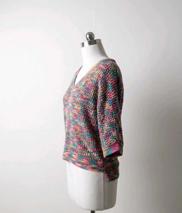 V-Neck Multi-Color Knit Sweater
