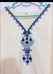new Cream Kurta Set with Blue embroidery