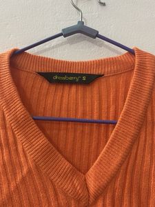 Ribbed V-Neck Sweater with Colorblock Sleeves