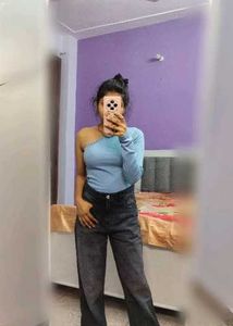 blue on shoulder sleeves top