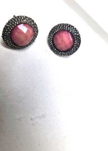 Chic Pink Stone Stud Earrings