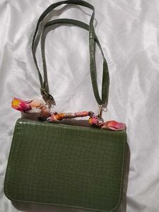 Olive Green Croc-Embossed Handbag
