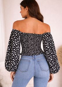 Off-Shoulder Smocked Dot Print Top