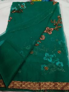 Emerald Green Embroidered Saree with blouse