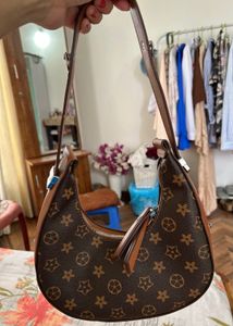 Stylish Monogram Crescent Hobo Bag