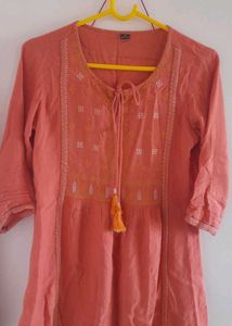Orange Embroidered Tassel Kurta
