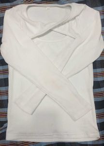 Chic White Ribbed Cut-Out Knit Top