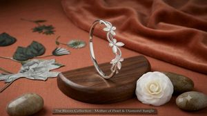 Elegant Blossom Diamond Mother-of-Pearl Bangle