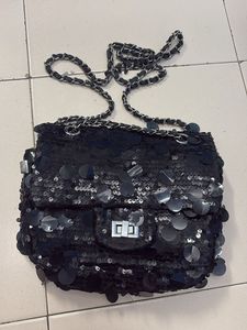 Sparkly Black Sequin Clutch Bag