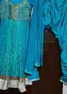 Teal Embellished Anarkali Dress