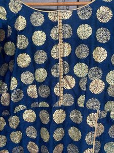 Elegant Navy Blue Kurta with Gold Print