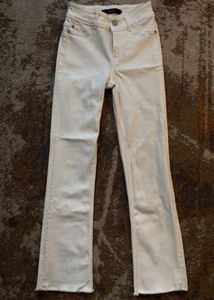Cream High-Waisted Flare Jeans