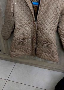 Women’s Beige Quilted Hooded Winter Jacket with Se