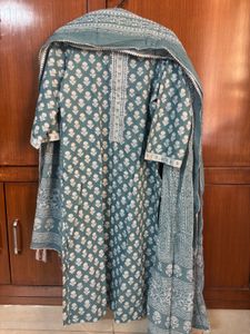 Green Block Print Kurta Set with Dupatta