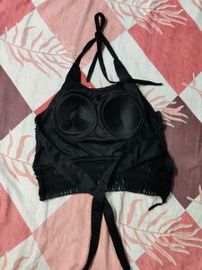Black Crochet Halter Neck Backless Top