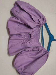 Lilac Puff Sleeve Smocked Crop Top