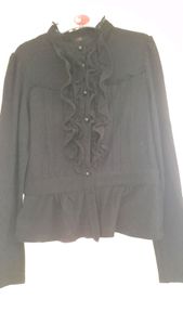 Vintage Black Ruffle Front Jacket