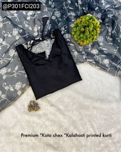 Premium Kota Chex Kalamkari Kurta,Dupatta