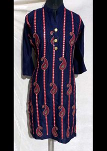 Beautiful Navy Blue Kurta Set with Red Dupatta