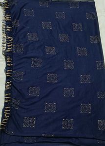 Elegant Navy Blue Dupatta with Block Print