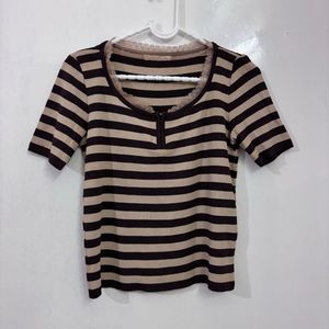 Brown Lace-neck Henley Top