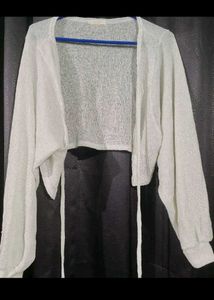 Chic White Cardigan with Tie Neck Top