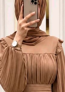 Abaya - Elegant Pleated Brown Stylish Abay