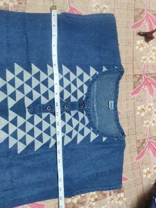 Denim Top with Geometric Print