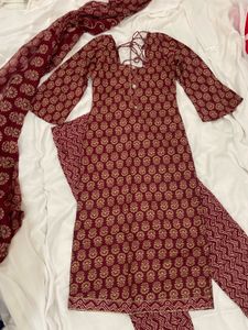 Maroon Floral Kurta Set with Dupatta