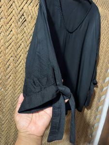 Chic Black V-Neck Top with Tie Sleeves