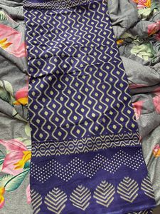 Elegant Blue Saree with Golden Print