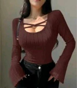 Ribbed Bell Sleeve Crop Top