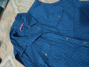 Blue Gingham Button-Up Shirt