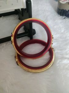 Elegant Red &amp; Gold Bangles with Gemstones