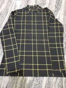 Checked Black Turtle Neck Top